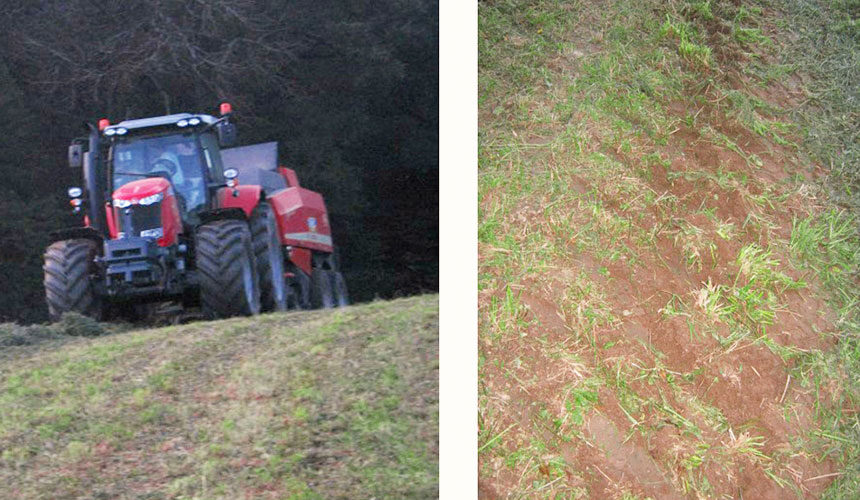 Arrachement des plants et dégradations des sols sur les parcelles en pente avec de mauvais pneus