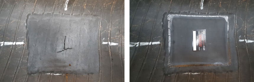 Réparation à froid avec pose d’emplâtre à l’intérieur de la carcasse