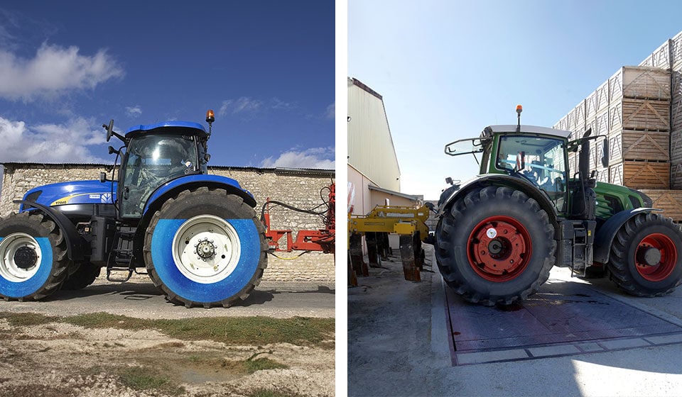 Lestage à l’eau des pneus de tracteur contre masses de roues